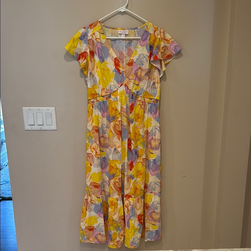 Isabel Maternity by Ingrid & Isabel Yellow Pink V-Neck Midi Sundress
